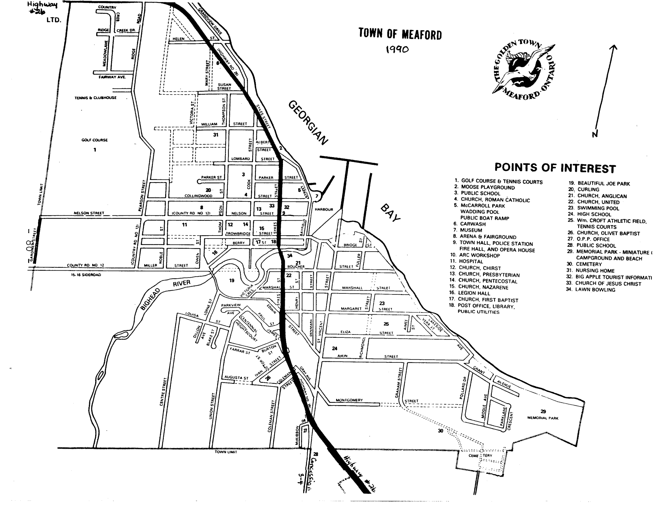 Map of Town of Meaford, 1990